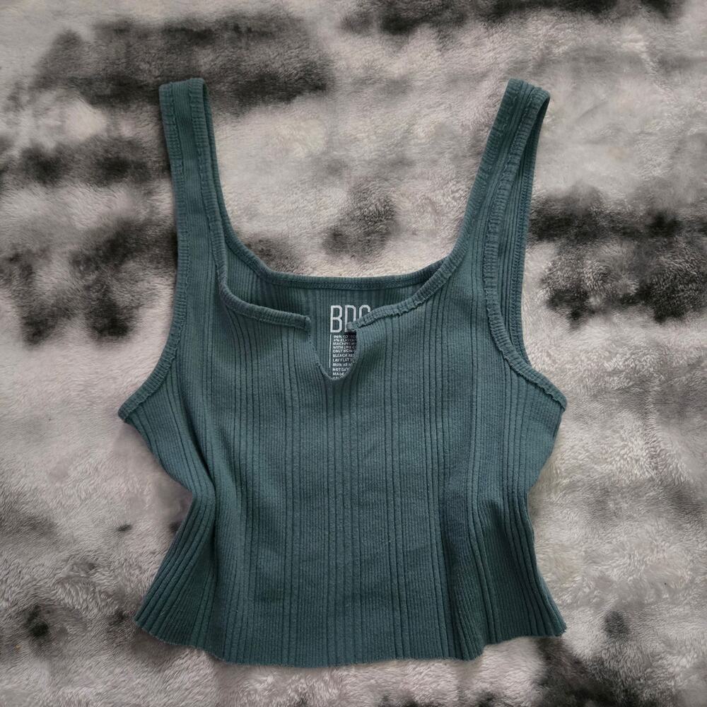 BDG Ribbed Scoop-Neck Crop Tank - Teal Blue - Women's Medium - Picture 2 of 4